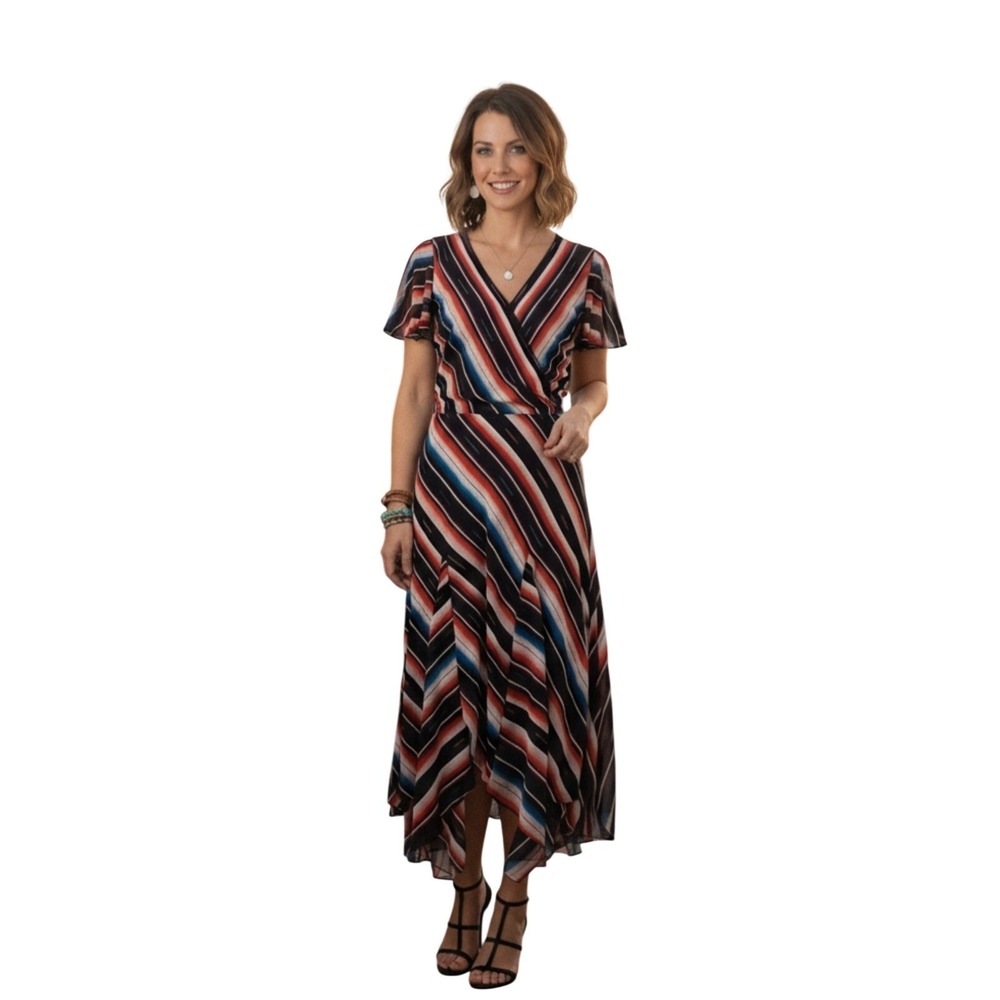 Lauren Ralph Lauren Dress Womens 8 Multicolor Striped Surplice Handkerchief Hem